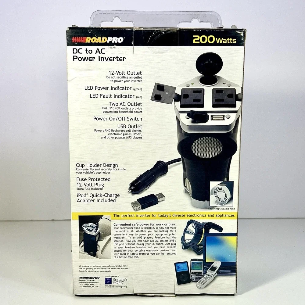 Vintage‎ RoadPro DC to AC Power Inverter Drive 200 Watts Cup Holder Design NEW